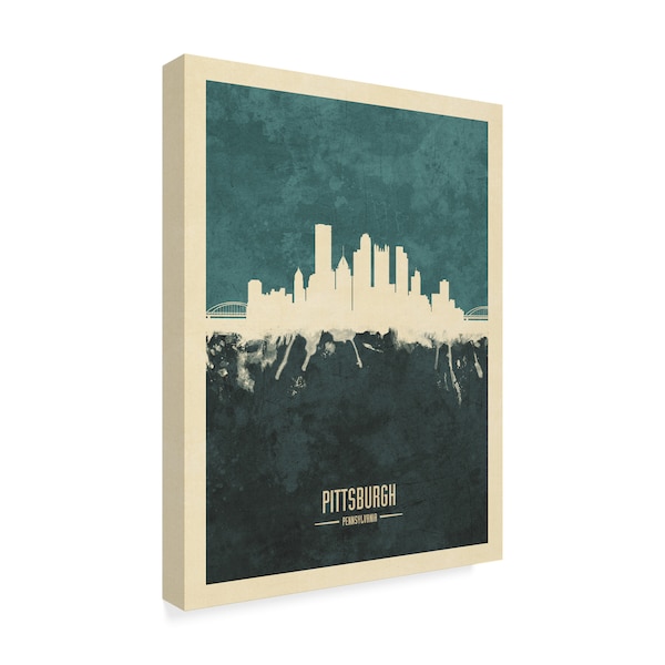 Michael Tompsett 'Pittsburgh Pennsylvania Skyline Teal' Canvas Art,18x24
